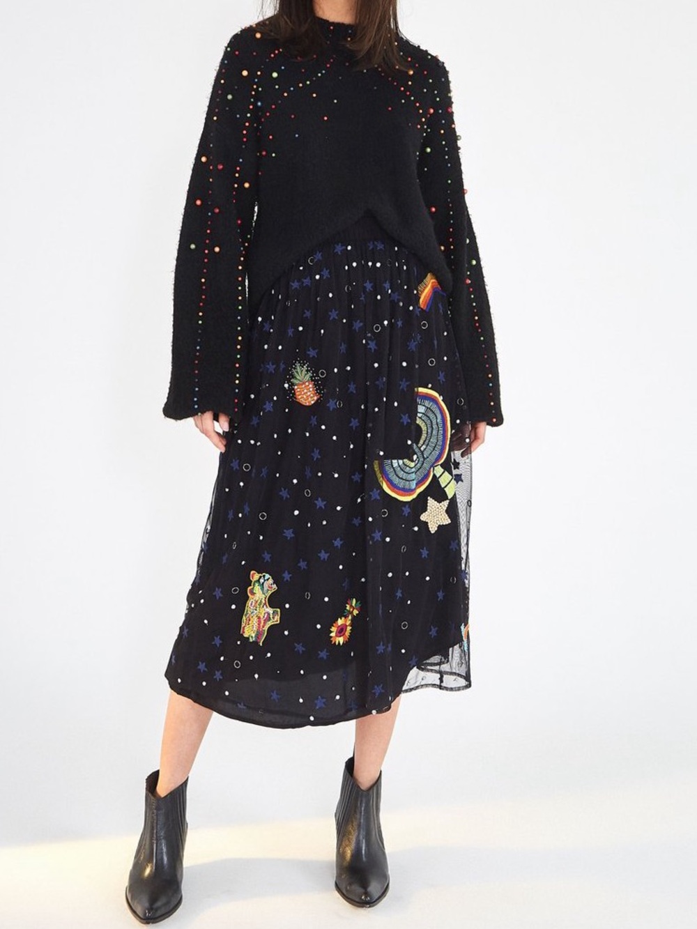 NWT FARM RIO Embroidered Borgogodo Midi Skirt L